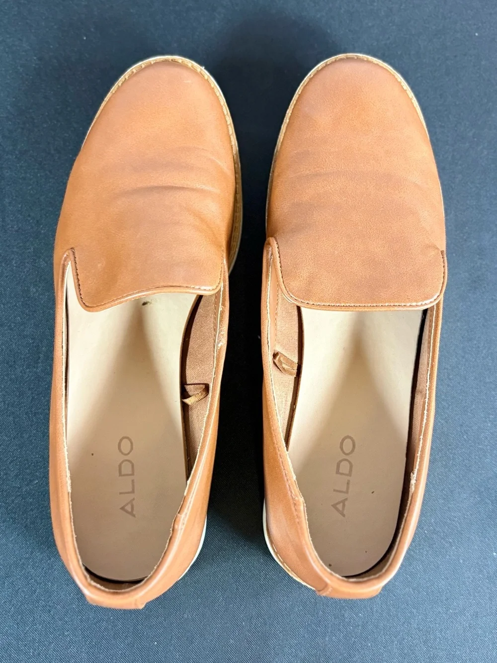 ALDO Men's Cognac Leather Slip-On Platform Loafers